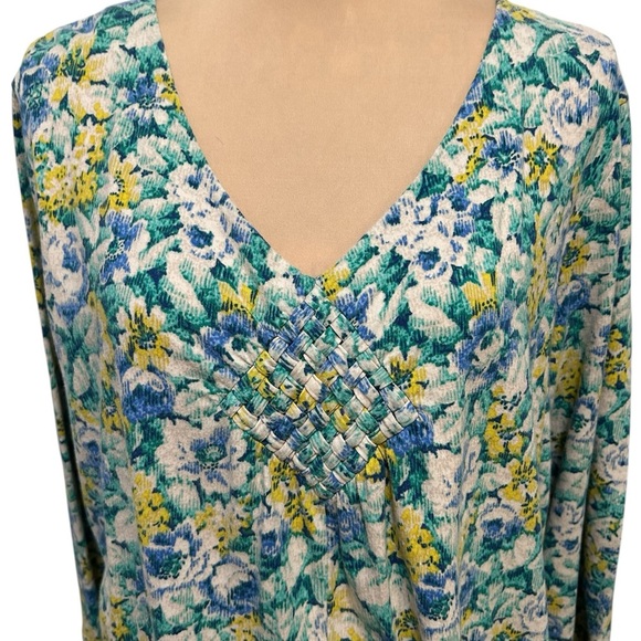 Caribbean Joe Multicolored Floral V-Neck Short Sleeve Pullover Top Women's Sz 2X - Picture 2 of 12